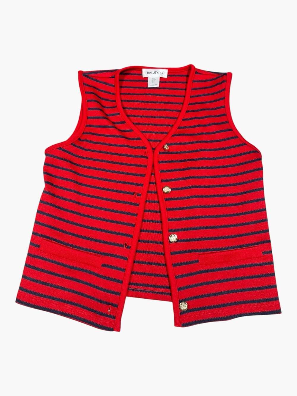 Bailey 44 Red and Black Striped Metal Button Knit Sweater Vest Size Small